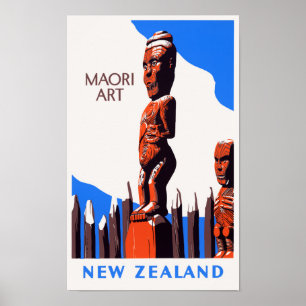 Poster vintage de Arte Maori Nova Zelândia Restaur