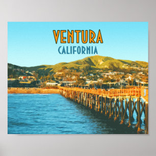 Poster Vintage de Califórnia da praia do cais de Ventura