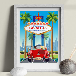 Poster Vintage de Carro de Esporte Vermelho de Las Vegas 