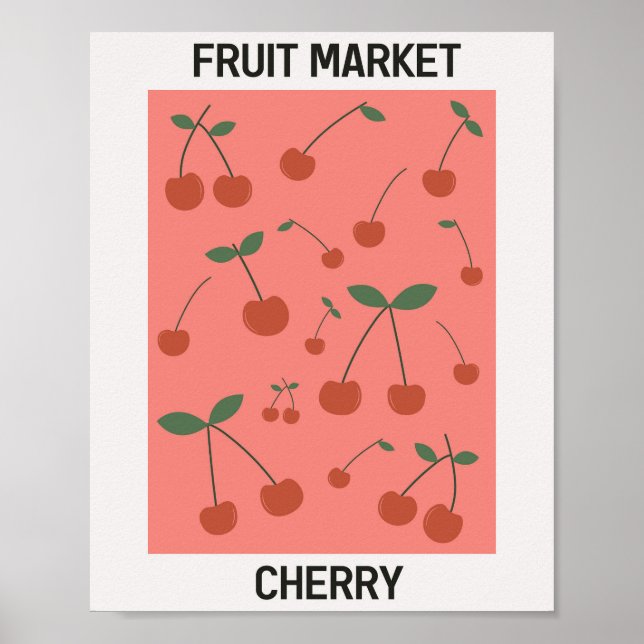 Poster vintage de cereja do mercado de fruta (Frente)