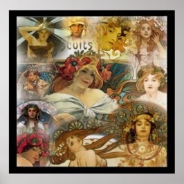 Poster vintage de Colagem Rostos de Alphonse Mucha