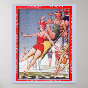 Poster Vintage de diversão de piscina