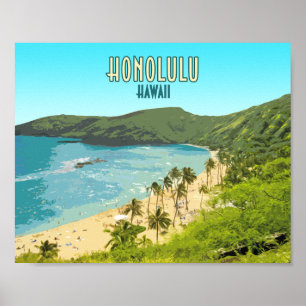 Poster Vintage de Havaí da praia da baía de Honolulu