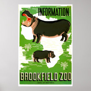 Poster vintage de Hippopotamus do Zoo Brookfield