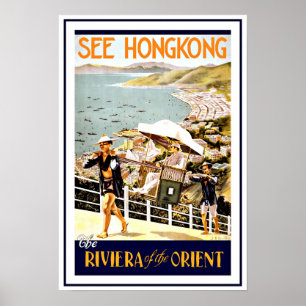 Póster Vintage de Hong Kong Riviera do viagem