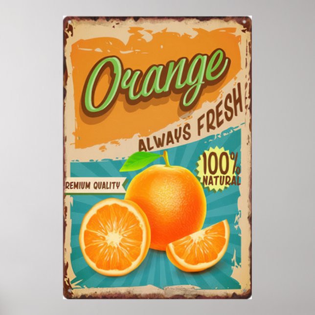 Poster vintage de laranja de Fruta fresca (Frente)