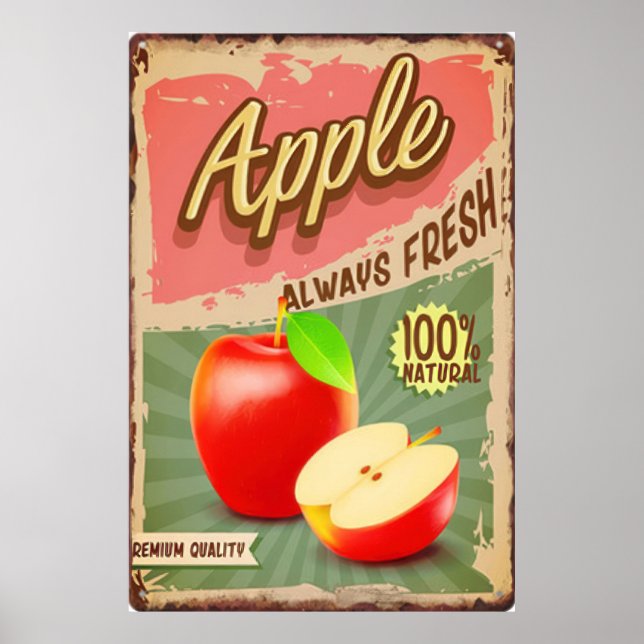 Poster vintage de Maçã de Fruta Fresca (Frente)