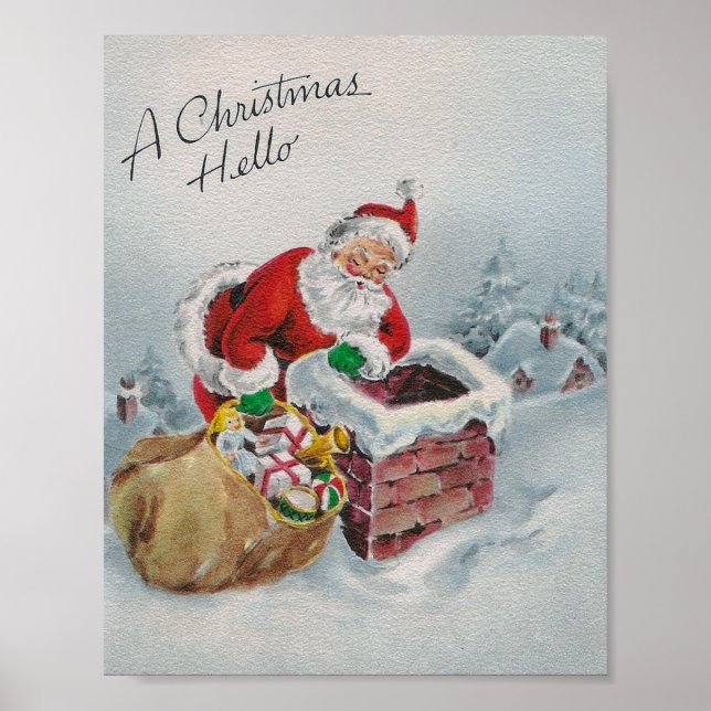 Poster vintage de Natal Hello (Frente)