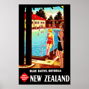 Poster vintage de Nova Zelândia Rotorua restaurad