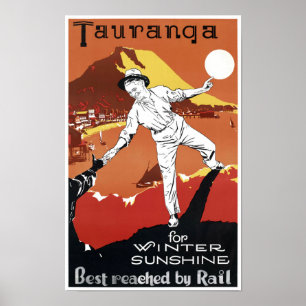 Poster vintage de Nova Zelândia Tauranga