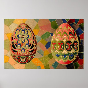 Póster Vintage de Ovos Pintados com Saudações de pásco