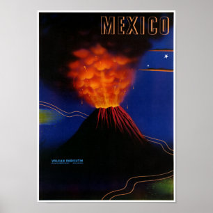 Poster vintage de Paricutina do Vulcão México Re