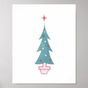 Poster Vintage de pintura em árvore de Natal de 1950
