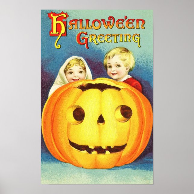 Poster vintage de Saudação do Halloween (Frente)