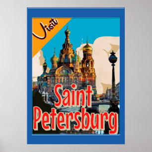 Poster vintage de St Petersburg da visita