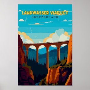 Poster Vintage de Suiça de Viaduto de Landwasser