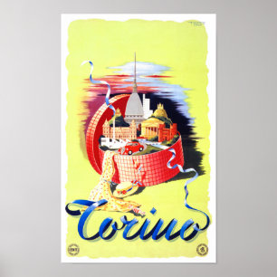 Poster vintage de Torino Italia restaurado