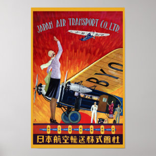 Poster vintage de transporte aéreo do Japão 1930