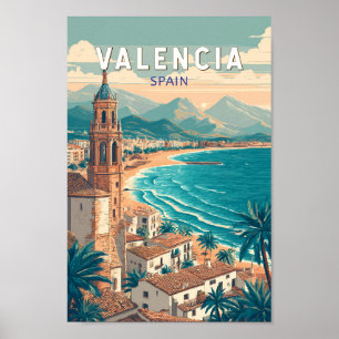 Poster Vintage de Viagem de Espanha de ilustração da  Val