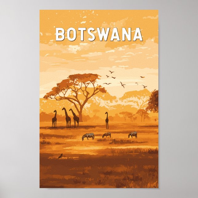 Poster Vintage de Viagem de ilustração do Botswana (Frente)