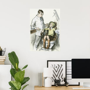 Poster Vintage Dental, Dentista com Menino na Cadeira