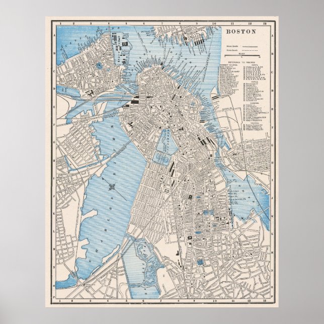 Poster Vintage Detailed City Map of Boston 1895 (Frente)
