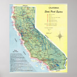 Poster Vintage Detailed Map of California 1951