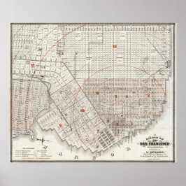 Poster Vintage Detailed Railway San Francisco Map 1863