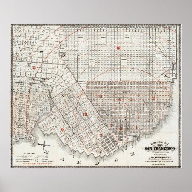 Poster Vintage Detailed Railway San Francisco Map 1863 (Frente)