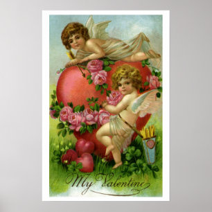 Póster Vintage Dia de os namorados Vitoriano Angels Heart