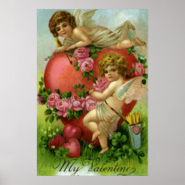 Póster Vintage Dia de os namorados Vitoriano Angels Heart
