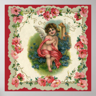 Póster Vintage Dia de os namorados Vitoriano Cherub ao te