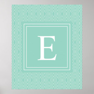 Póster Vintage Diamantes Brancos Turquesa Branca de Teto