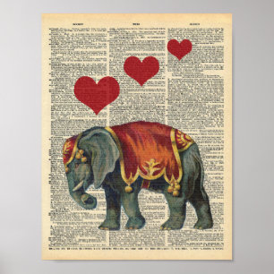 Póster Vintage Dictionary Art Circus Elephant Love