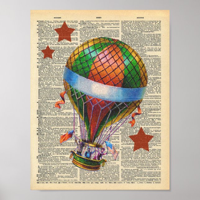 Póster Vintage Dictionary Art Hot Air Balloon Circus (Frente)