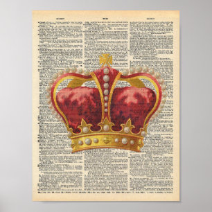 Poster Vintage Dictionary Art Royal Red Dourado Crown