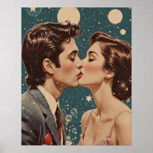 Poster Vintage do beijo romântico