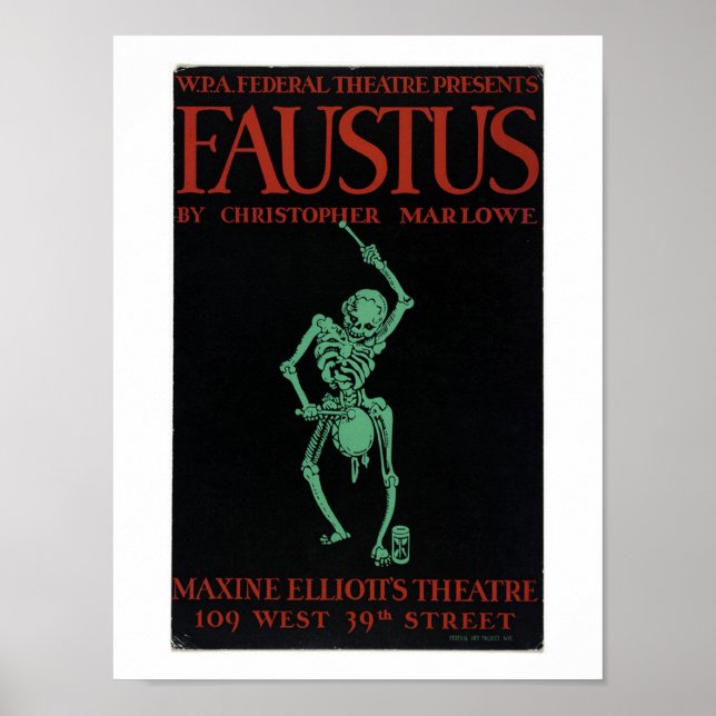 Poster vintage do Doutor Faustus de Marlowe (Frente)