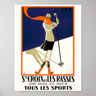 Póster Vintage do esqui da suiça do St. Croix
