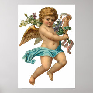 Póster "Vintage do querubim azul"