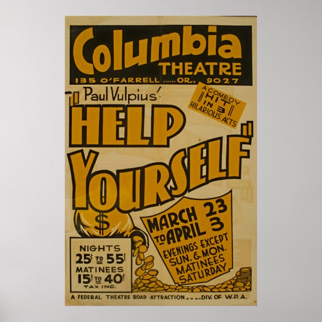 Poster vintage do Teatro Columbia (Frente)