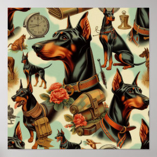 Poster Vintage Doberman Seamless Painting