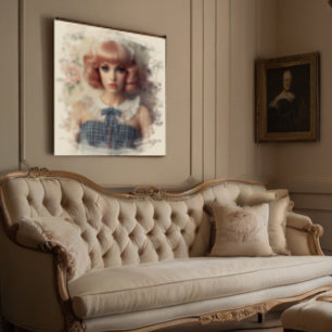 Poster Vintage Dollcore Girl with Ivory Border