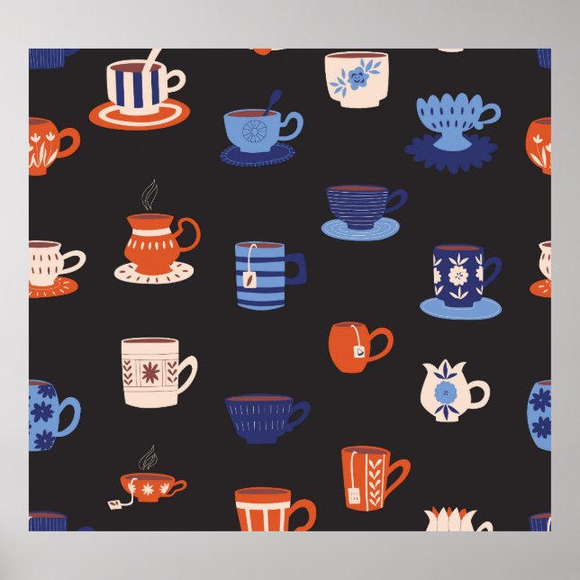 Poster Vintage Doodle Cups sem soleira (Frente)