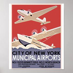 Poster vintage dos aeroportos de New York - cerca