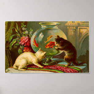 Poster vintage dos peixes do amor dos gatos