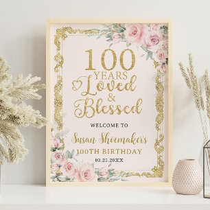 Poster Vintage Dourada Blush Floral 100 Anos Amado Abenço