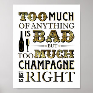 Póster Vintage Dourada DEMASIADA CHAMPAGNE É SÓ Sinal CER