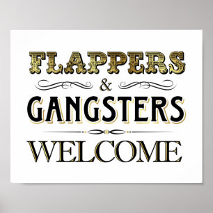 Poster Vintage Dourada FLAPPERS GANGSTERS Sinal de boas-v