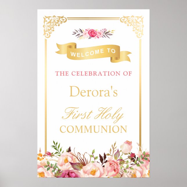 Poster Vintage Dourado Frame Floral | Primeira Comunidade (Frente)